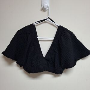 Aerie Black Flutter Sleeve Crop Top